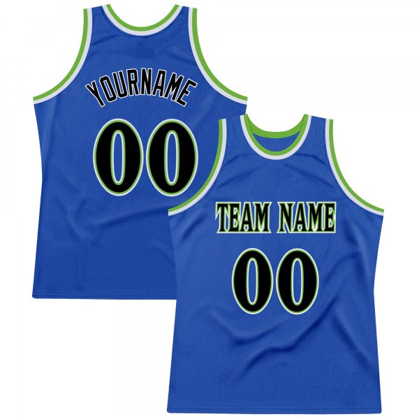 Men's Custom Blue Black-Neon Green Authentic Throwback Basketball Jersey