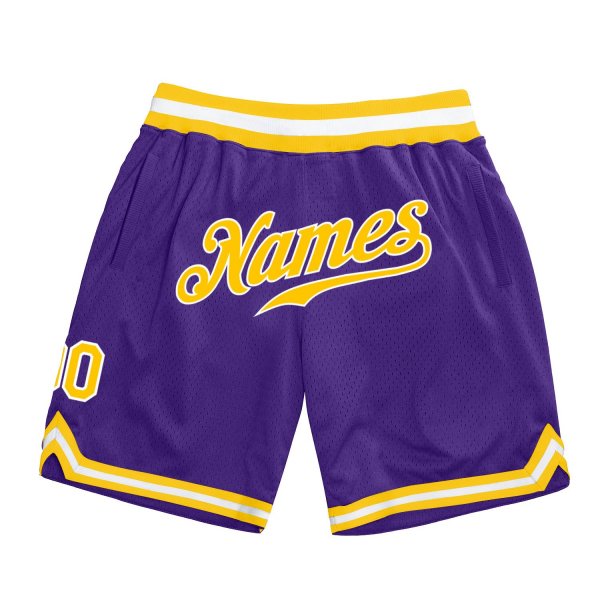 Men's Custom Purple Gold-White Authentic Throwback Basketball Shorts