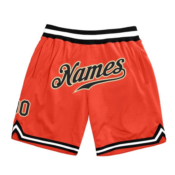 Men's Custom Orange Black-Old Gold Authentic Throwback Basketball Shorts