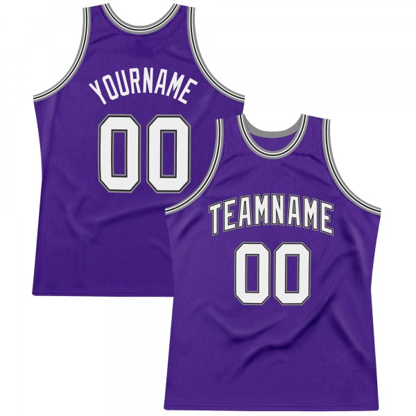 Men's Custom Purple White-Silver Gray Authentic Throwback Basketball Jersey